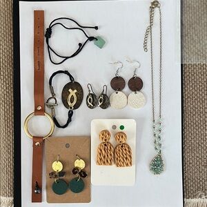 Mixed Jewelry Lot - Brown, Gold, Green Accents